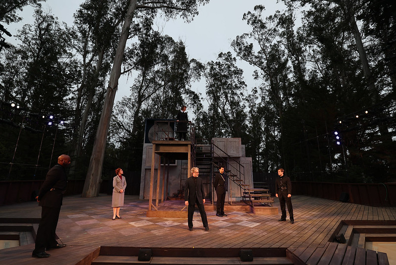 As Egeus (center) with Corey Jones, Charlotte Munson, Allie Pratt, Elliot Sagay, and Nick Rossi in Santa Cruz Shakespeare's A MIDSUMMER NIGHT'S DREAM. Photo by Shmuel Thaler.