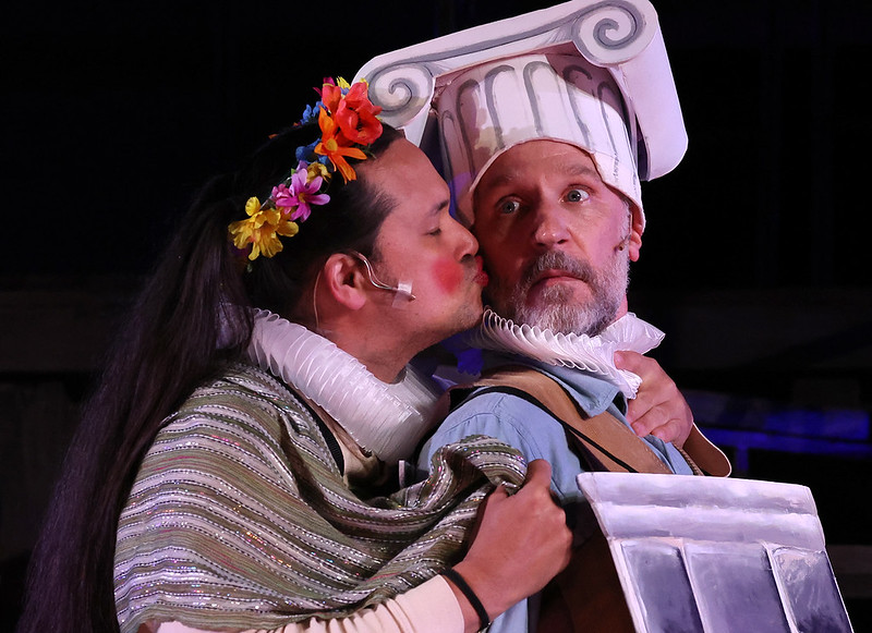 As Wall with Jono Eiland as Thisbe in Santa Cruz Shakespeare's A MIDSUMMER NIGHT'S DREAM. Photo by Shmuel Thaler.